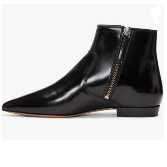 XYD Black Pointed Toe Ankle Boots Low Heel Dress Shoes with Double Side Zippers - Picture 1 of 8